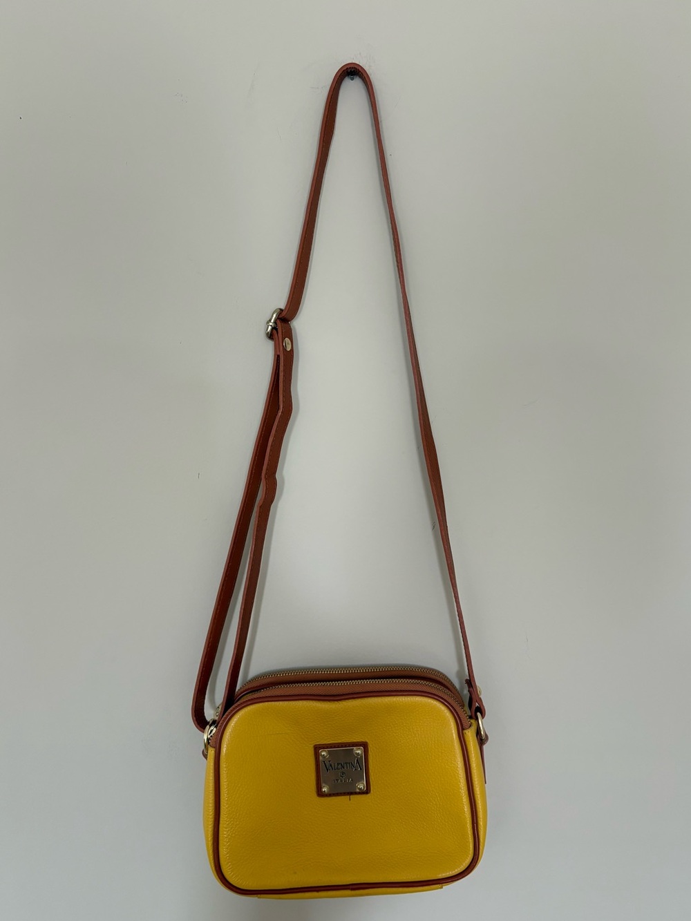 Valentina Italy Designer Yellow Leather Crossbody Bag Purse Handbag